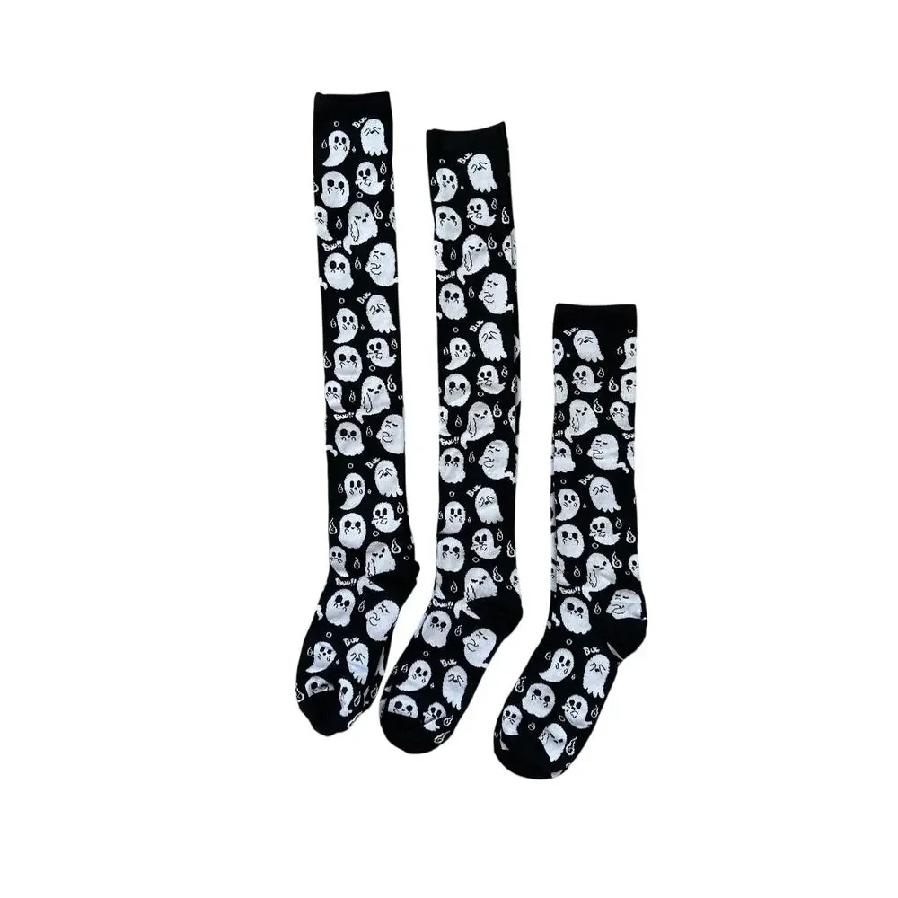 Ghost Socks 3 Pair Unisex Lot Black White Halloween Spooky Goth Tall Socks